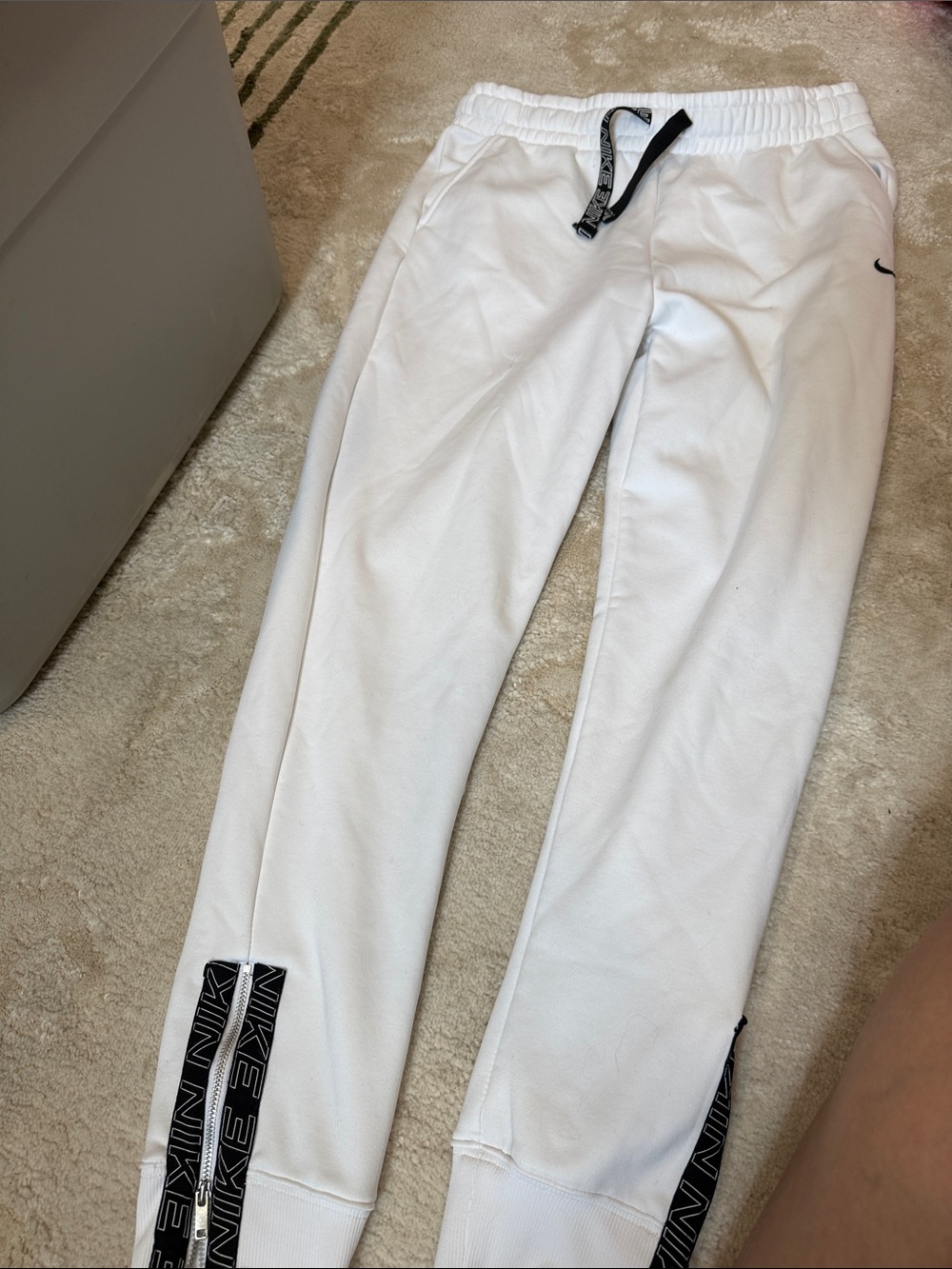 Nike White Jogger Pants with Black Branded Ankle Tape